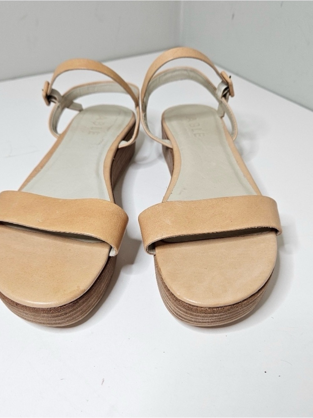 Able Larissa Platform Sandals Camel Nude Tan Leather Women's 9.5 - Picture 2 of 6